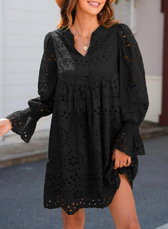 Novidade 2025 - Vestido casual de renda com ilhós para mulheres