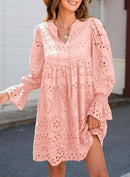 Novidade 2025 - Vestido casual de renda com ilhós para mulheres