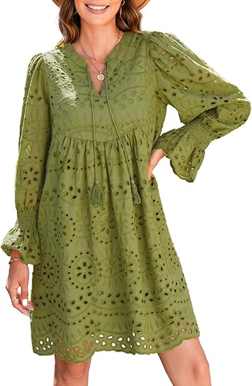 Novidade 2025 - Vestido casual de renda com ilhós para mulheres