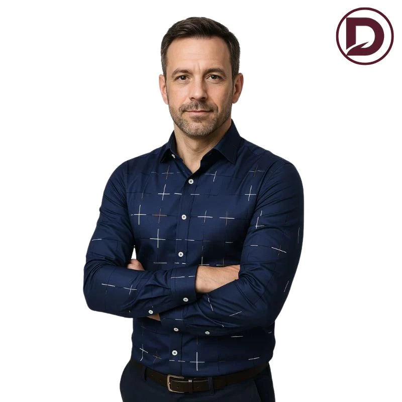 [PAGUE 3 LEVE 5] Camisa Manga Longa Casual European em Seda Gelo e Poliéster + BRINDES: Cinto, Carteira e Relógio