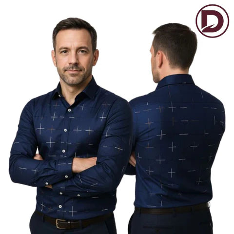 [PAGUE 3 LEVE 5] Camisa Manga Longa Casual European em Seda Gelo e Poliéster + BRINDES: Cinto, Carteira e Relógio