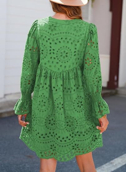 Novidade 2025 - Vestido casual de renda com ilhós para mulheres